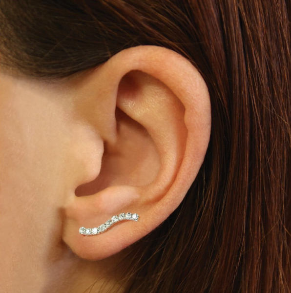 Sterling Silver Ear Crawler Earrings - Wave Gemset Crystals