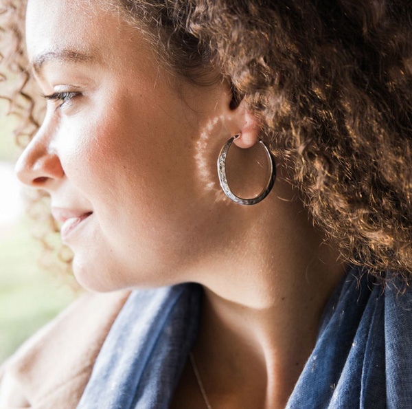 Peace of Mind Silver Plated Irregular Hammered Open Hoop Earrings