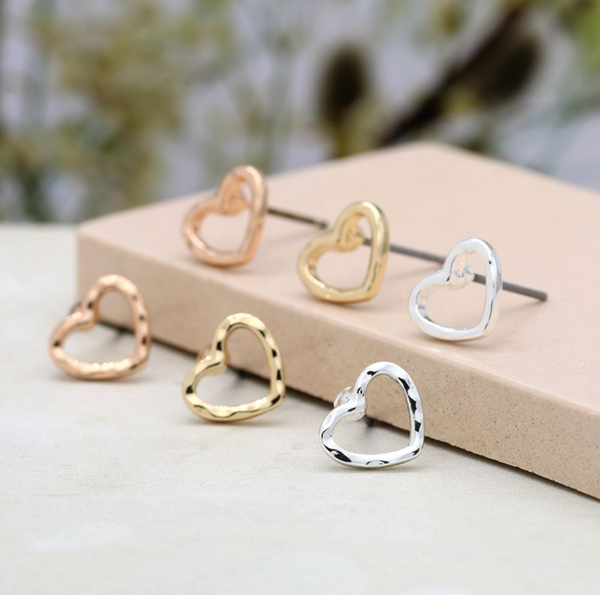 Peace of Mind Triple heart stud earring set in mixed metallic