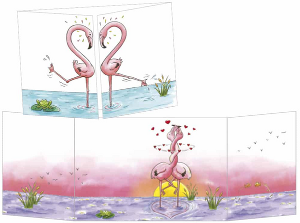 Sophie Turrel Folding Greetings Card -Loving Flamingos CT337
