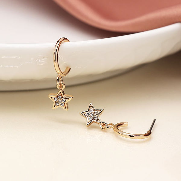 Peace of Mind Silver Golden hoop and crystal star drop earrings
