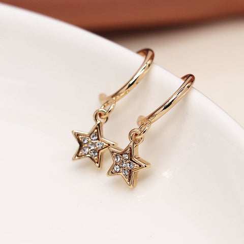 Peace of Mind Silver Golden hoop and crystal star drop earrings