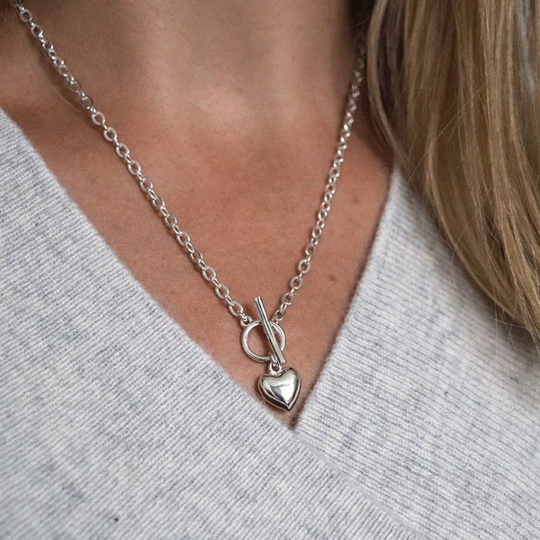 Peace of Mind Silver plated T-Bar and heart necklace