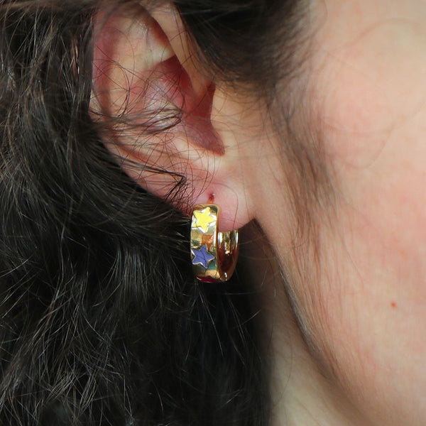 Peace of Mind Golden Multicoloured Enamel Star Hoop Earrings