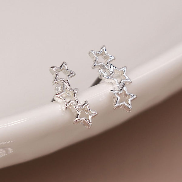 Peace of Mind Silver plated triangle and triple star earring duo