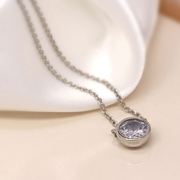 Peace of Mind Silver Plated Simple CZ Crystal Necklace