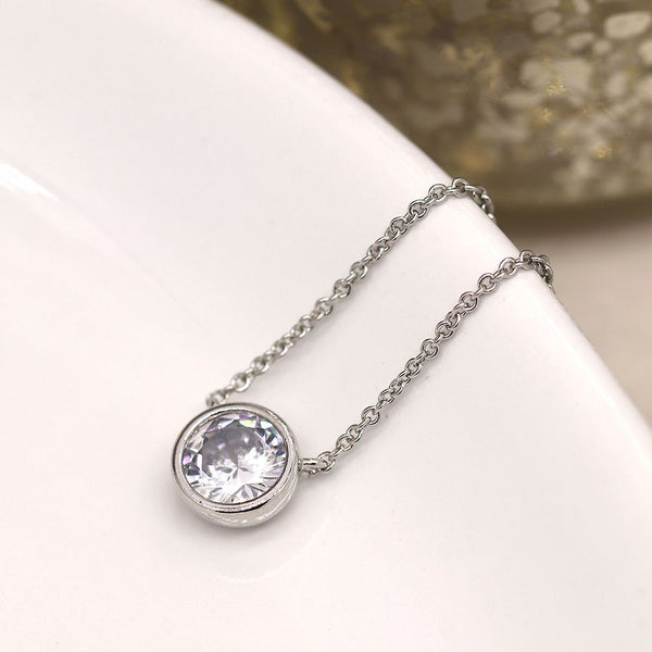 Peace of Mind Silver Plated Simple CZ Crystal Necklace