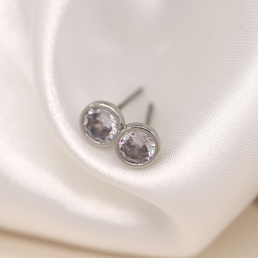 Peace of Mind Silver Plated Simple Round CZ Crystal Earrings