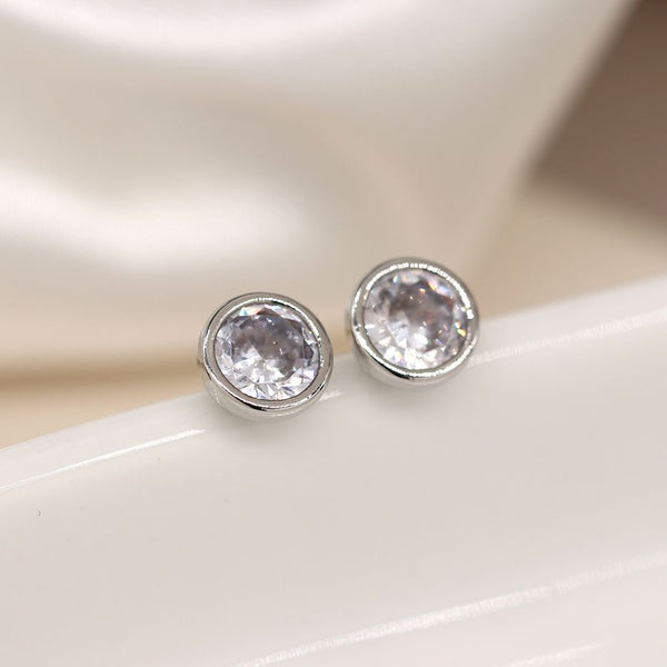 Peace of Mind Silver Plated Simple Round CZ Crystal Earrings