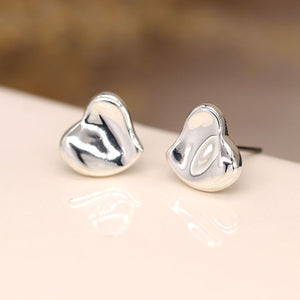 Peace of Mind Silver Plated Wavy Surface Heart Stud Earrings