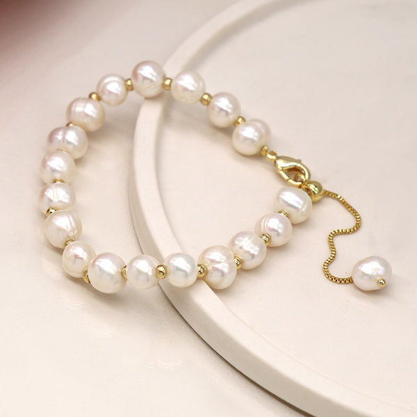 POM Faux Gold and Freshwater Pearl Expanding Bracelet