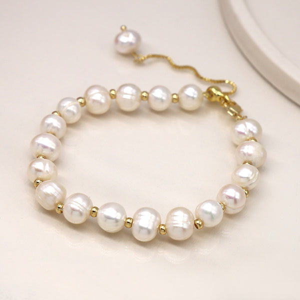 POM Faux Gold and Freshwater Pearl Expanding Bracelet