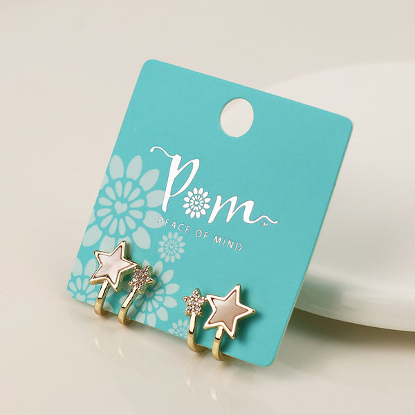 POM Faux Gold Huggies with MOP and Crystal Stars