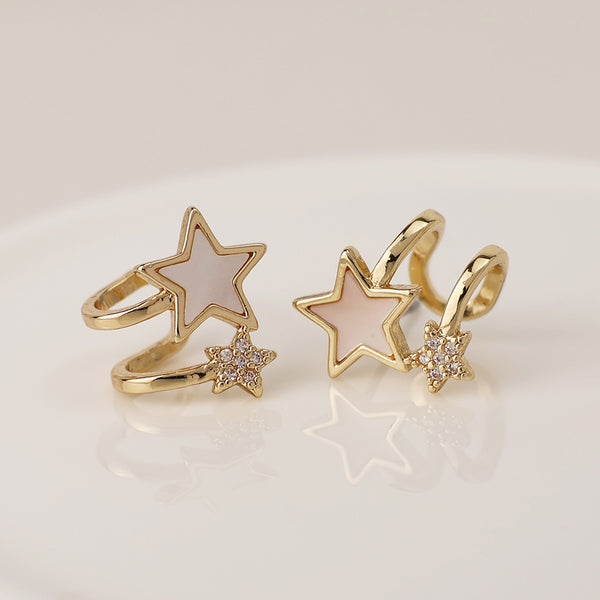 POM Faux Gold Huggies with MOP and Crystal Stars