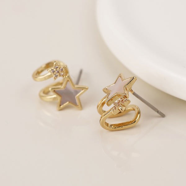 POM Faux Gold Huggies with MOP and Crystal Stars
