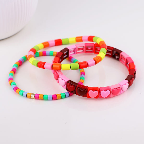 Peace of Mind Neon mix triple bracelet stack with hearts