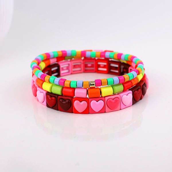 Peace of Mind Neon mix triple bracelet stack with hearts