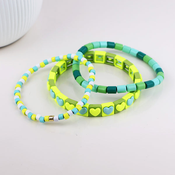 Peace of Mind Lime mix triple bracelet stack with hearts