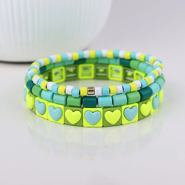 Peace of Mind Lime mix triple bracelet stack with hearts