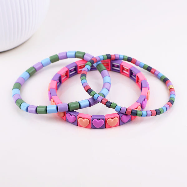 Peace of Mind Lilac mix triple bracelet stack with hearts