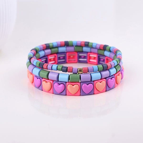 Peace of Mind Lilac mix triple bracelet stack with hearts