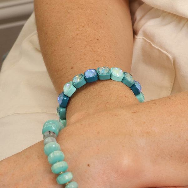 Peace of Mind Aqua blue mix chunky crystal stretch bracelet