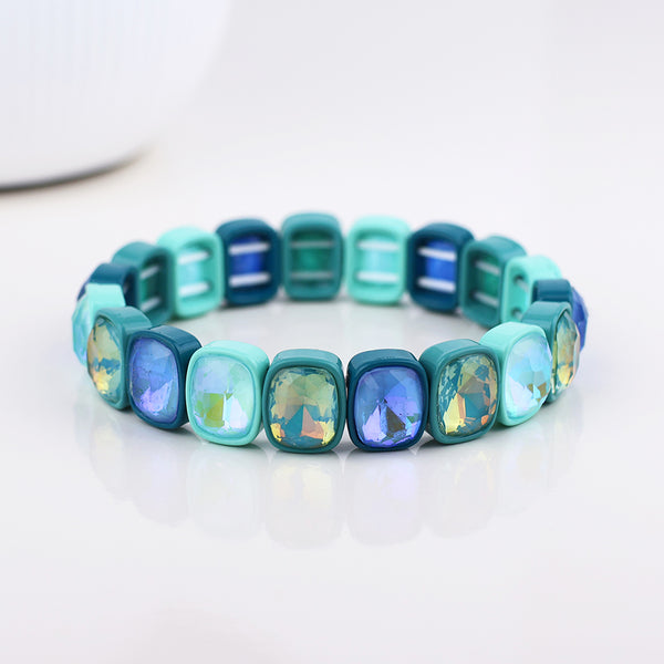Peace of Mind Aqua blue mix chunky crystal stretch bracelet