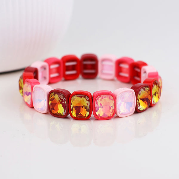 Peace of Mind Pink and red mix chunky crystal stretch bracelet