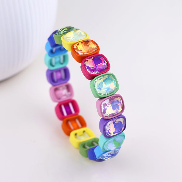 Peace of Mind Rainbow mix chunky crystal stretch bracelet