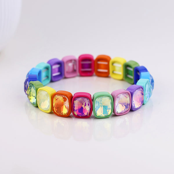 Peace of Mind Rainbow mix chunky crystal stretch bracelet