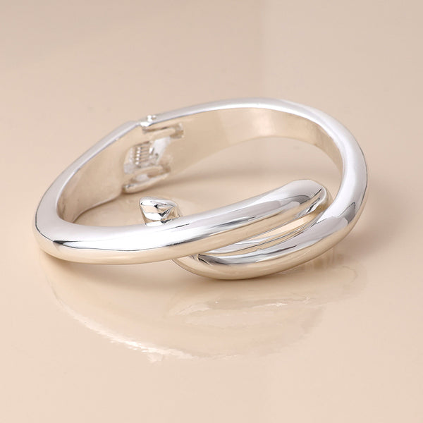 Peace of Mind Silver Plated Crossover Hinged Bangle