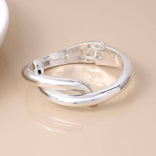 Peace of Mind Silver Plated Crossover Hinged Bangle