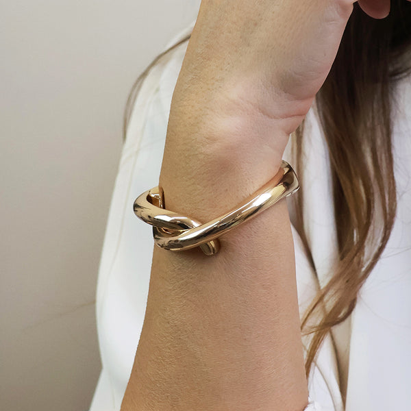 Peace of Mind Golden Crossover Hinged Bangle