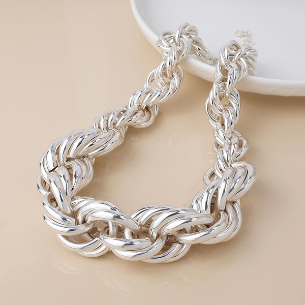 Peace of Mind Silver Plated Chunky Rope Twist Necklace