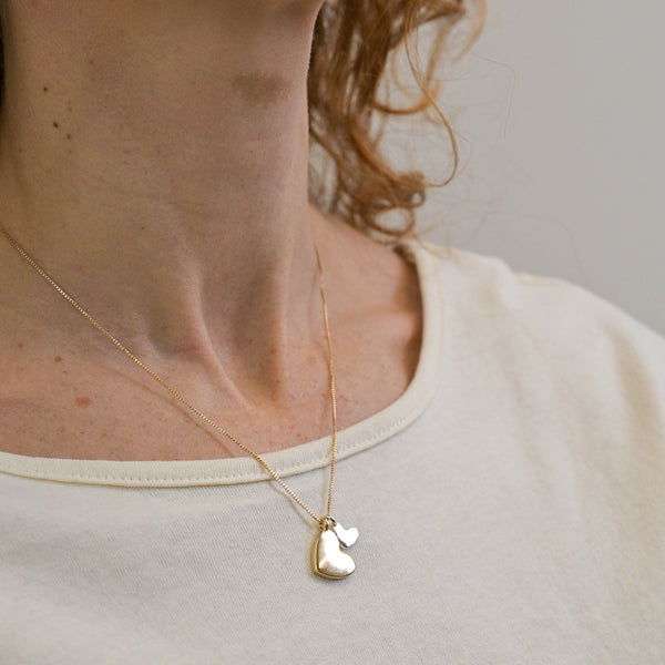 Peace of Mind Golden and Silver Plated Double Heart Necklace