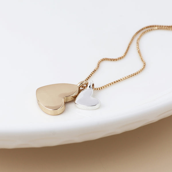 Peace of Mind Golden and Silver Plated Double Heart Necklace