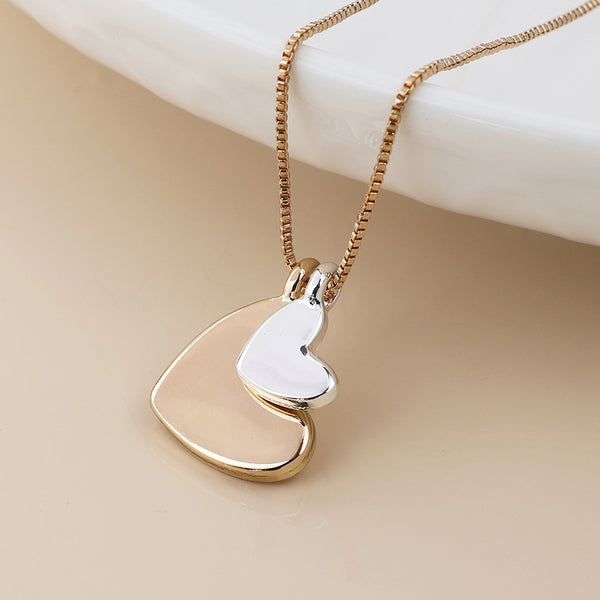 Peace of Mind Golden and Silver Plated Double Heart Necklace