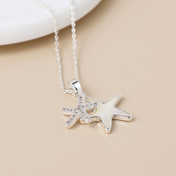 Peace of Mind Silver Plated Double Starfish Necklace
