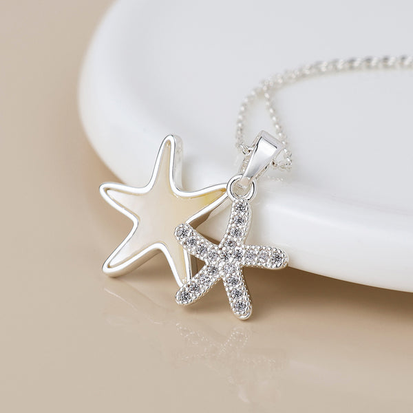 Peace of Mind Silver Plated Double Starfish Necklace