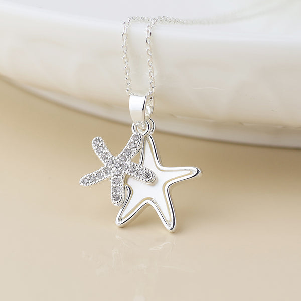 Peace of Mind Silver Plated Double Starfish Necklace