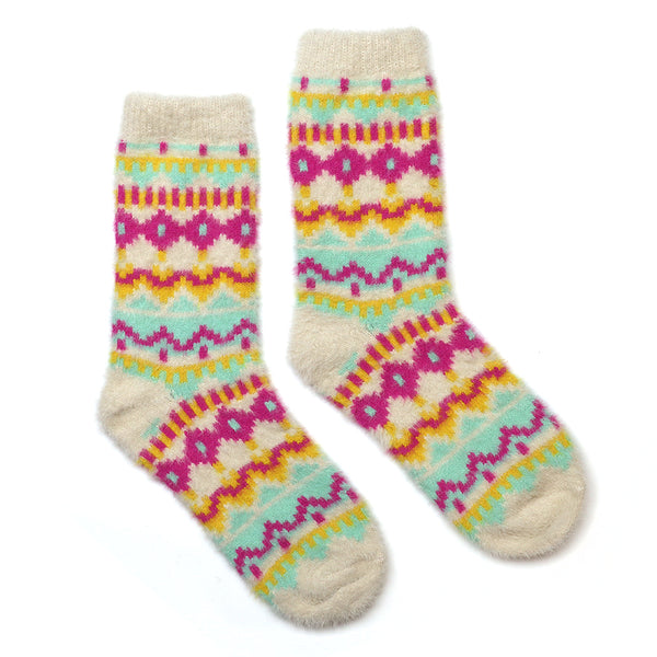 POM Peace Of Mind Mia fluffy cream and neon mix scandi pixel socks