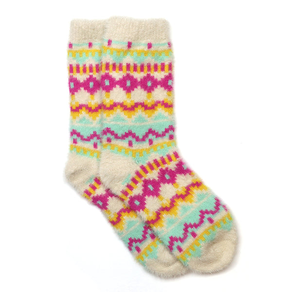 POM Peace Of Mind Mia fluffy cream and neon mix scandi pixel socks