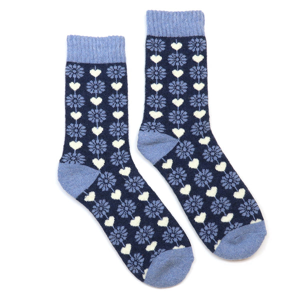 POM Peace Of Mind Navy and cream heart and flower socks