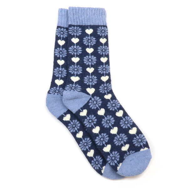 POM Peace Of Mind Navy and cream heart and flower socks