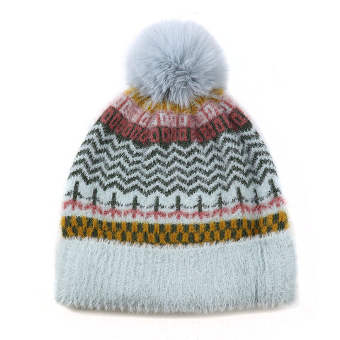 Peace Of Mind  Pale Blue Knit Bobble Hat
