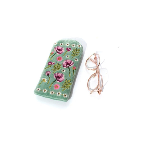 Velvet Glasses Case Peonies and Leaves
