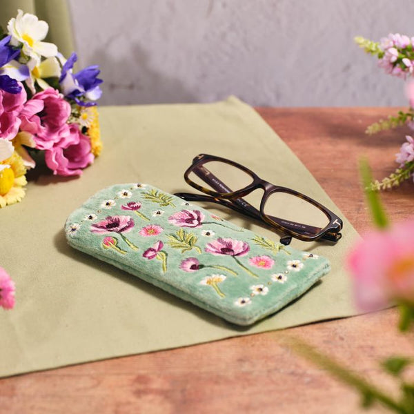 Velvet Glasses Case Peonies and Leaves