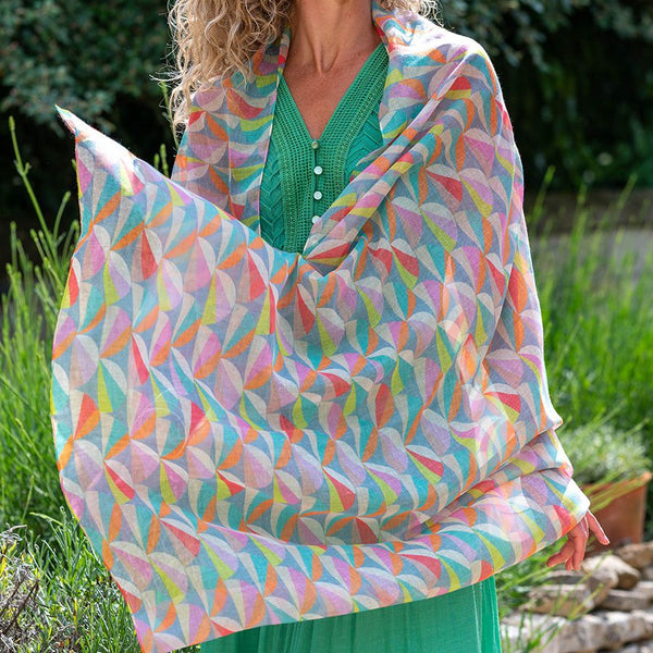 POM Peace of Mind Recycled pastel geometric print scarf