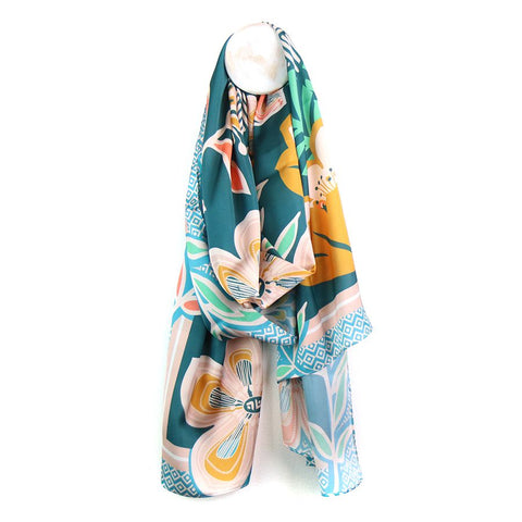 POM Peace of Mind Silky marine and mustard mix flower print scarf