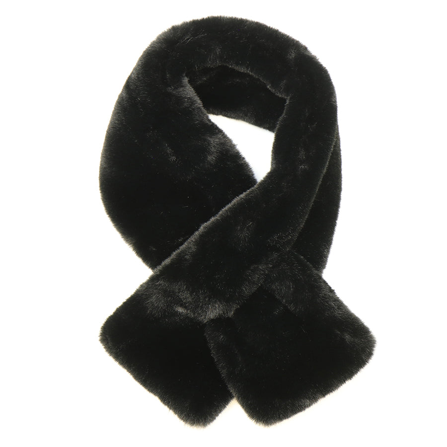 Peace of Mind Black Faux Fur Pull Through Scarf